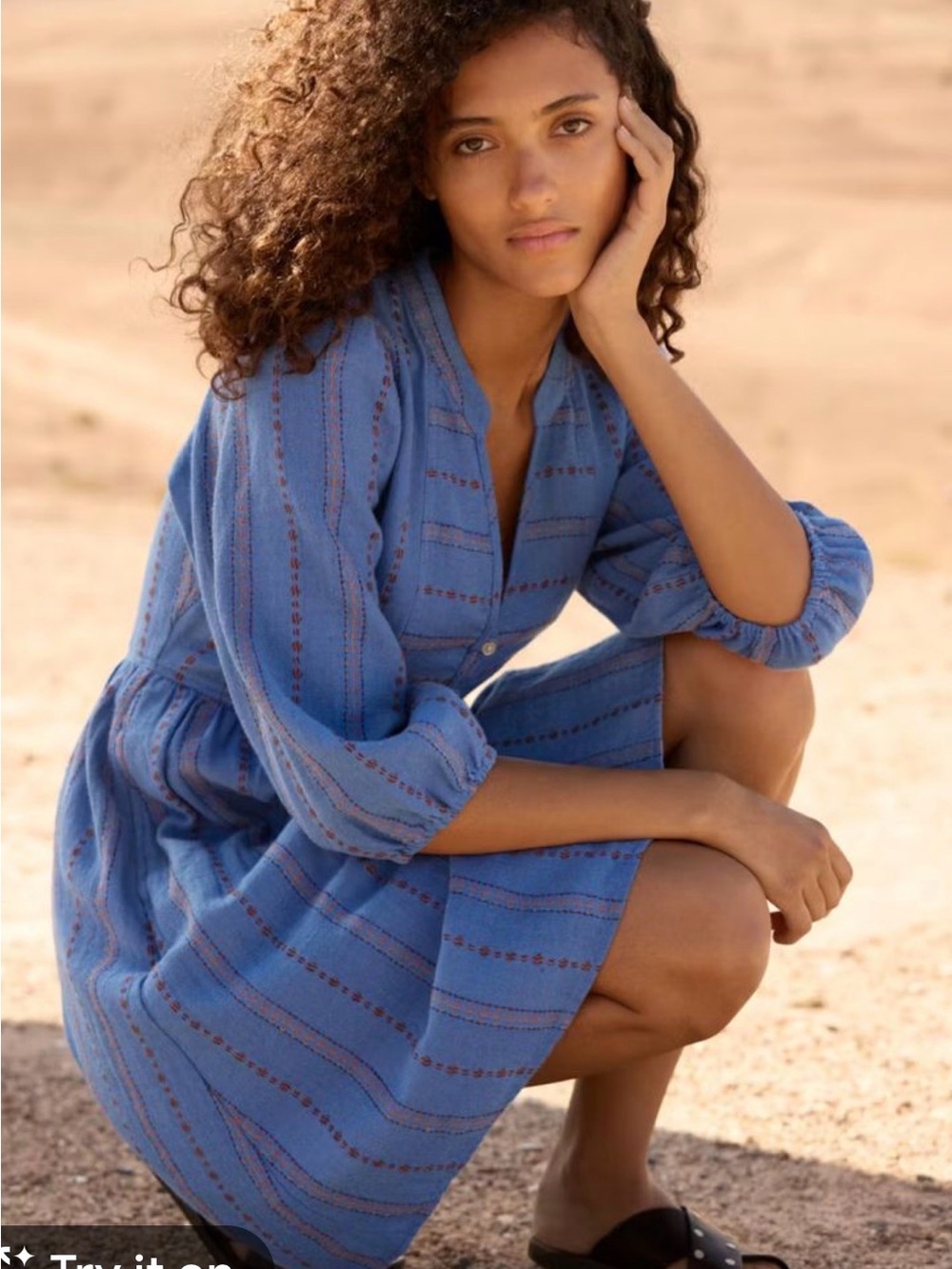 NWT Wrap London Cotton Linen Dress Size 16 V-Neck 3/4 sleeve boho granola beach